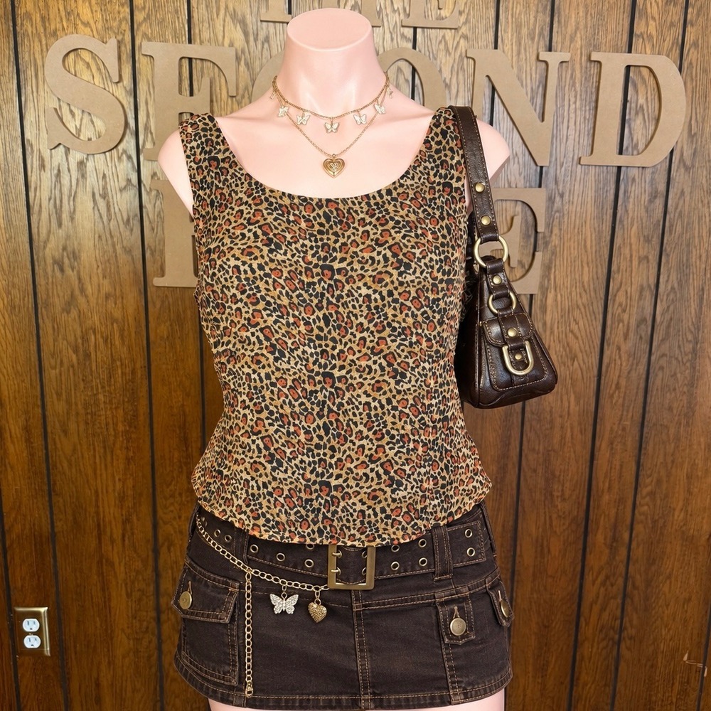 Y2K Brown Leopard Print Tank Top Plaza South Women Size 12 Indie Sleaze Grunge